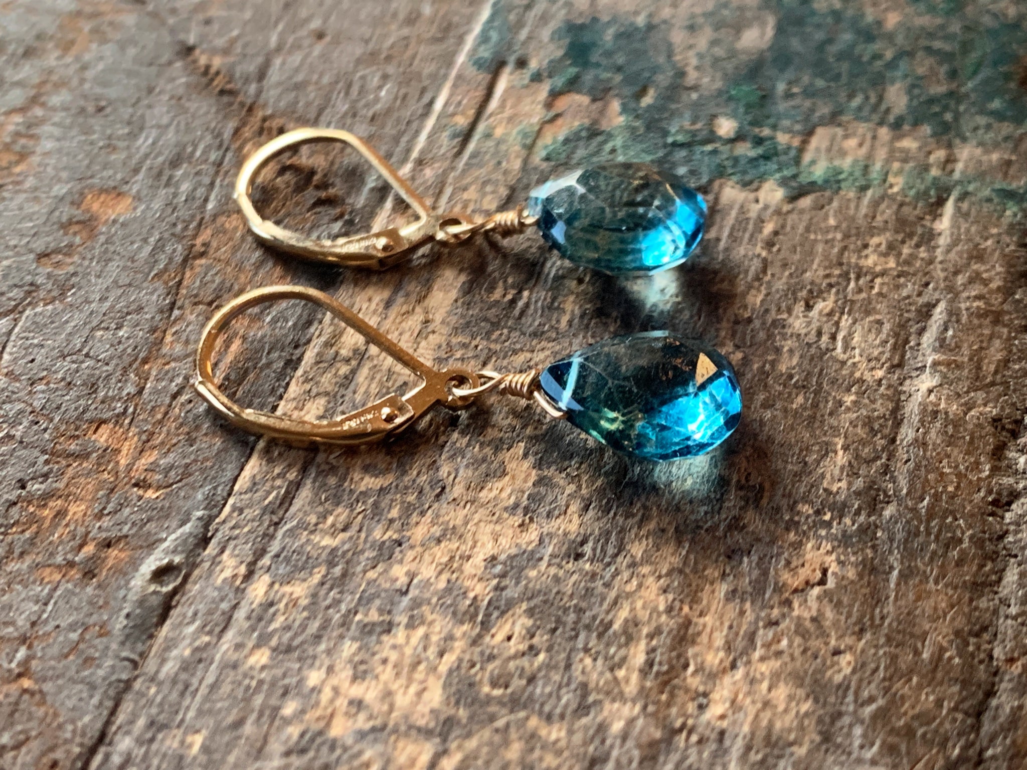 Ice Blue Frosted Glass Teardrop Dangle Earrings with Crystals - Bits off  the Beach